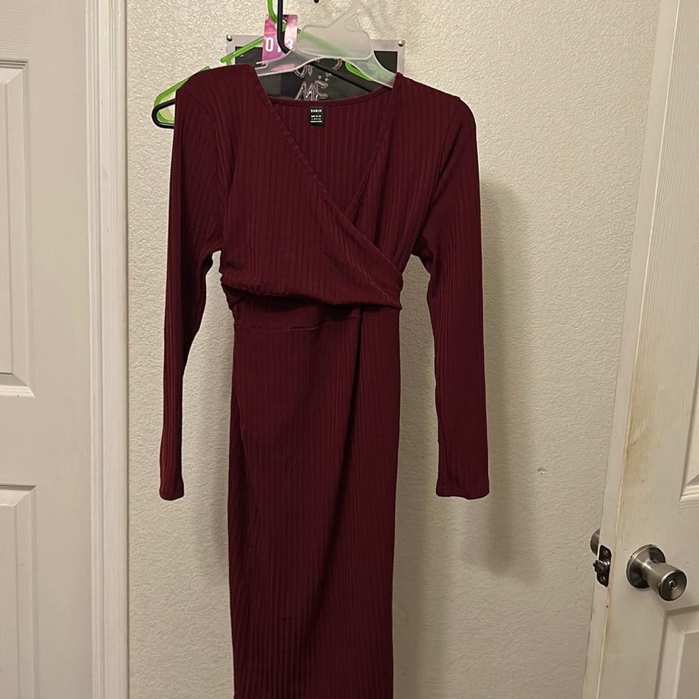Shein maxi burgundy dress large nwot